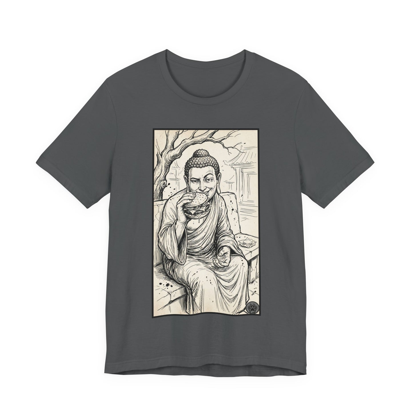 Bad Buddha Cheeseburger Sketch Tee — Humor Illustration T-Shirt