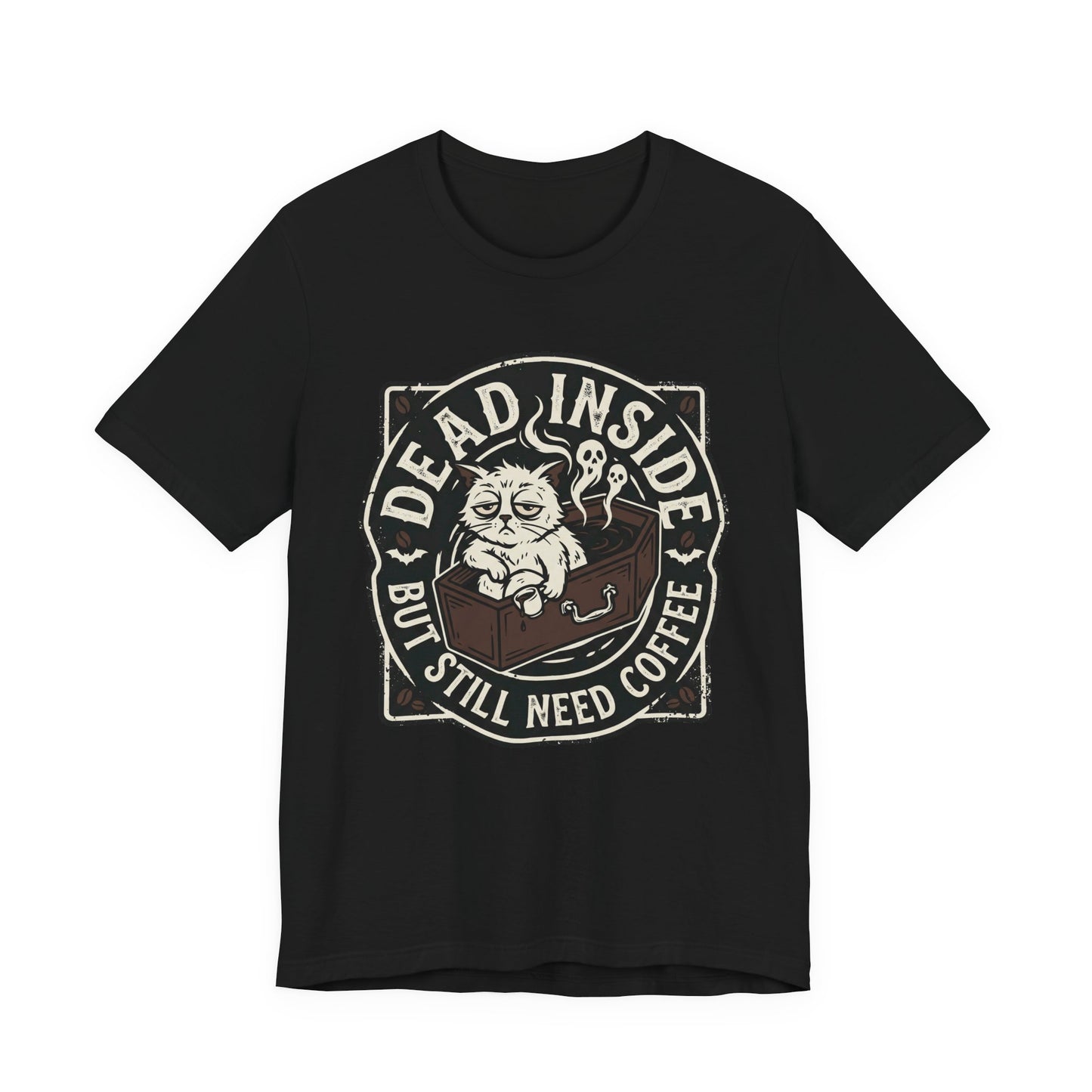VOID - Dead Inside But Still Need Coffee T-Shirt - Coffee Cat Humor Tee