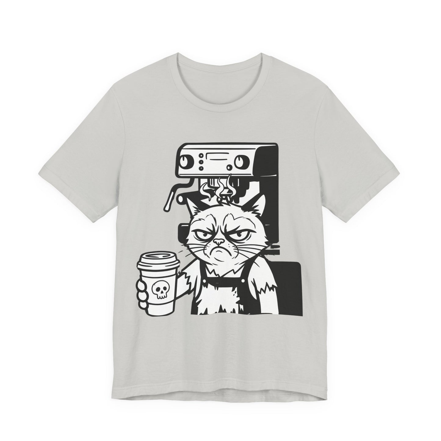VOID - Annoyed Cat Coffee Tee — Funny Sarcastic Cat Barista Shirt with Coffee & Espresso Machine