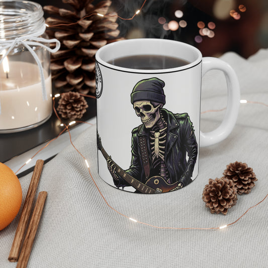 Bonesy - 11oz Mug Ambi Handle - Skeleton Guitarist Mug — Rock Music Skull Coffee Cup (11 oz)