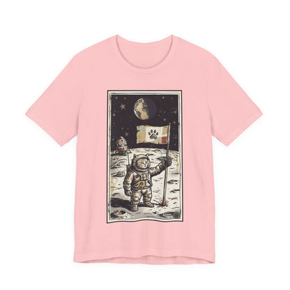 SpaceCat - Conquers The Moon! - Astronaut Cat Moon T-Shirt — Vintage Styled Space Kitty Flag Tee