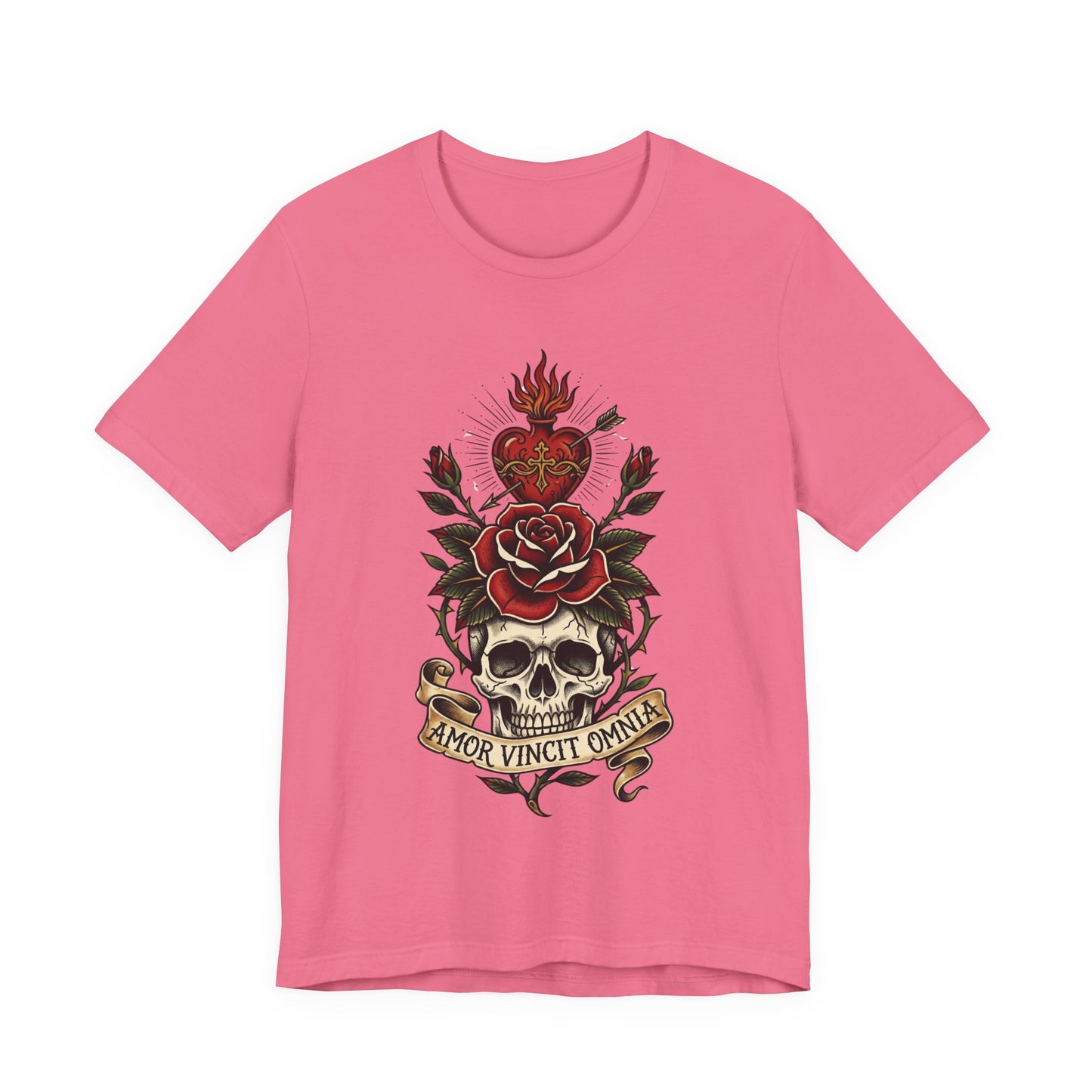 AVO - Tattoo T-Shirt — 'Amor Vincit Omnia' Skull & Rose Sacred Heart Tee