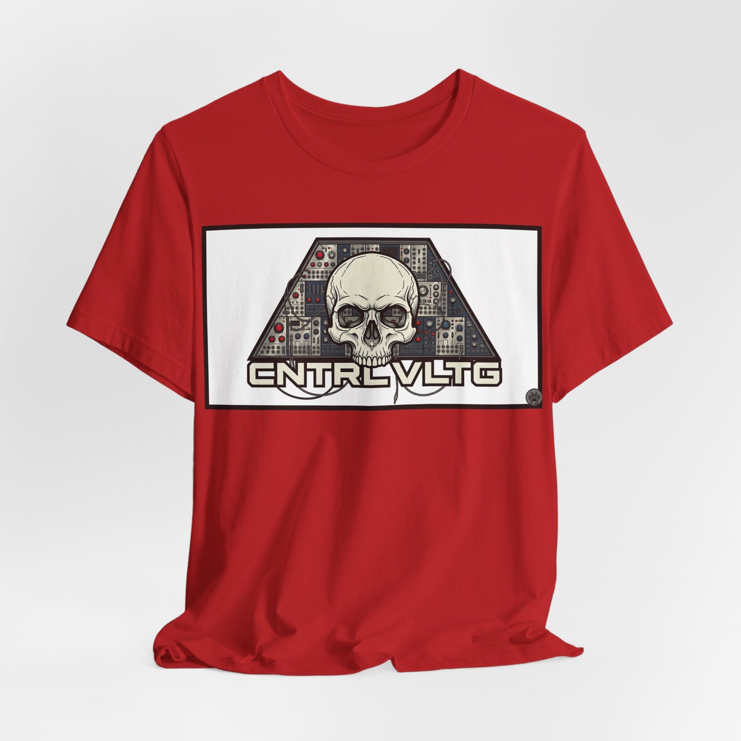 CV Control Voltage = TriBase White - Modular Synth Skull Analog Circuit Tee — “CNTRL VLTG” Retro Tech Graphic T-Shirt