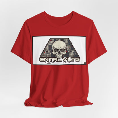 CV Control Voltage = TriBase White - Modular Synth Skull Analog Circuit Tee — “CNTRL VLTG” Retro Tech Graphic T-Shirt