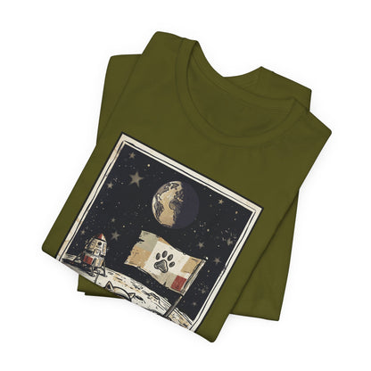 SpaceCat - Conquers The Moon! - Astronaut Cat Moon T-Shirt — Vintage Styled Space Kitty Flag Tee