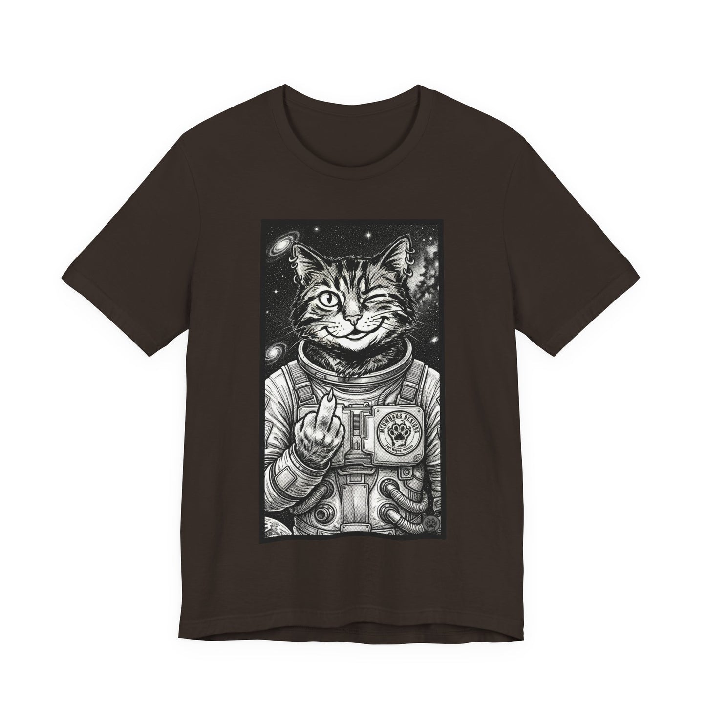 WinkyCat - The Astronaut (Giving Snarky Gesture) Cat Tee — Retro Space Cat Graphic T-Shirt