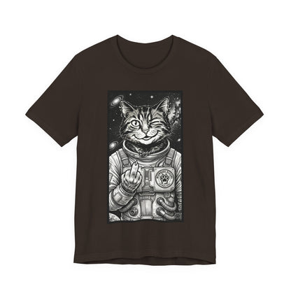 WinkyCat - The Astronaut (Giving Snarky Gesture) Cat Tee — Retro Space Cat Graphic T-Shirt