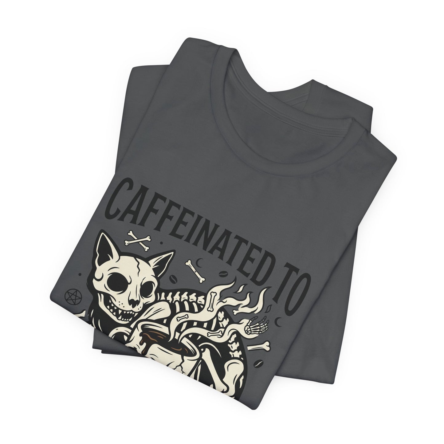 VOID - Caffeinated to the Grave Tee — Gothic Skull & Cat Coffee Shirt