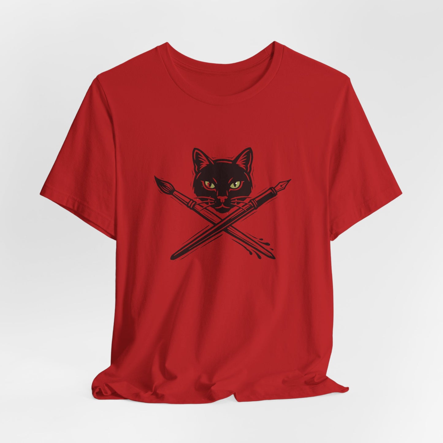 Creative Cat Version 2 - Artist Cat T-Shirt — Black Cat with Crossed Paintbrushes Graphic Tee