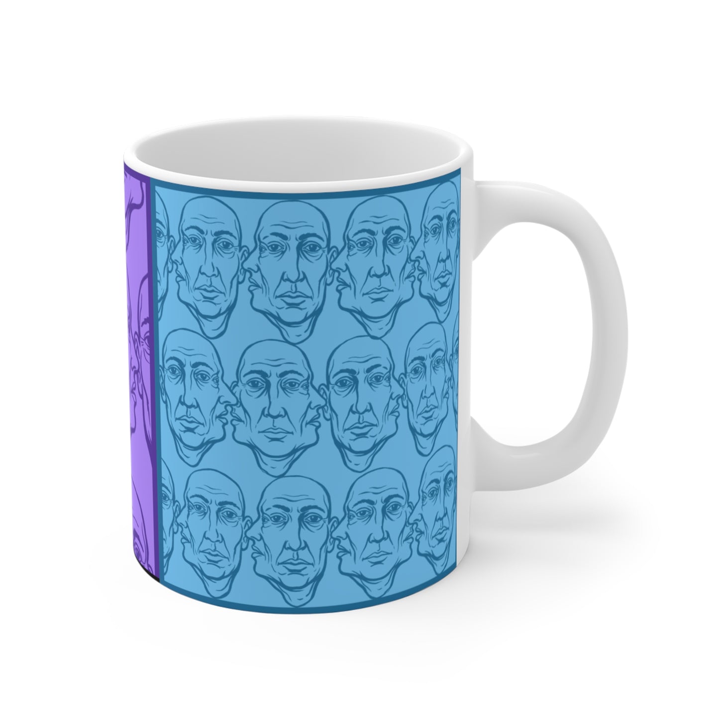 HotGossip - New Design 2 - 11oz Mug Ambi Handle - Patterned Face Modern Art Coffee Mug — Blue & Purple Portrait Design (11 oz)