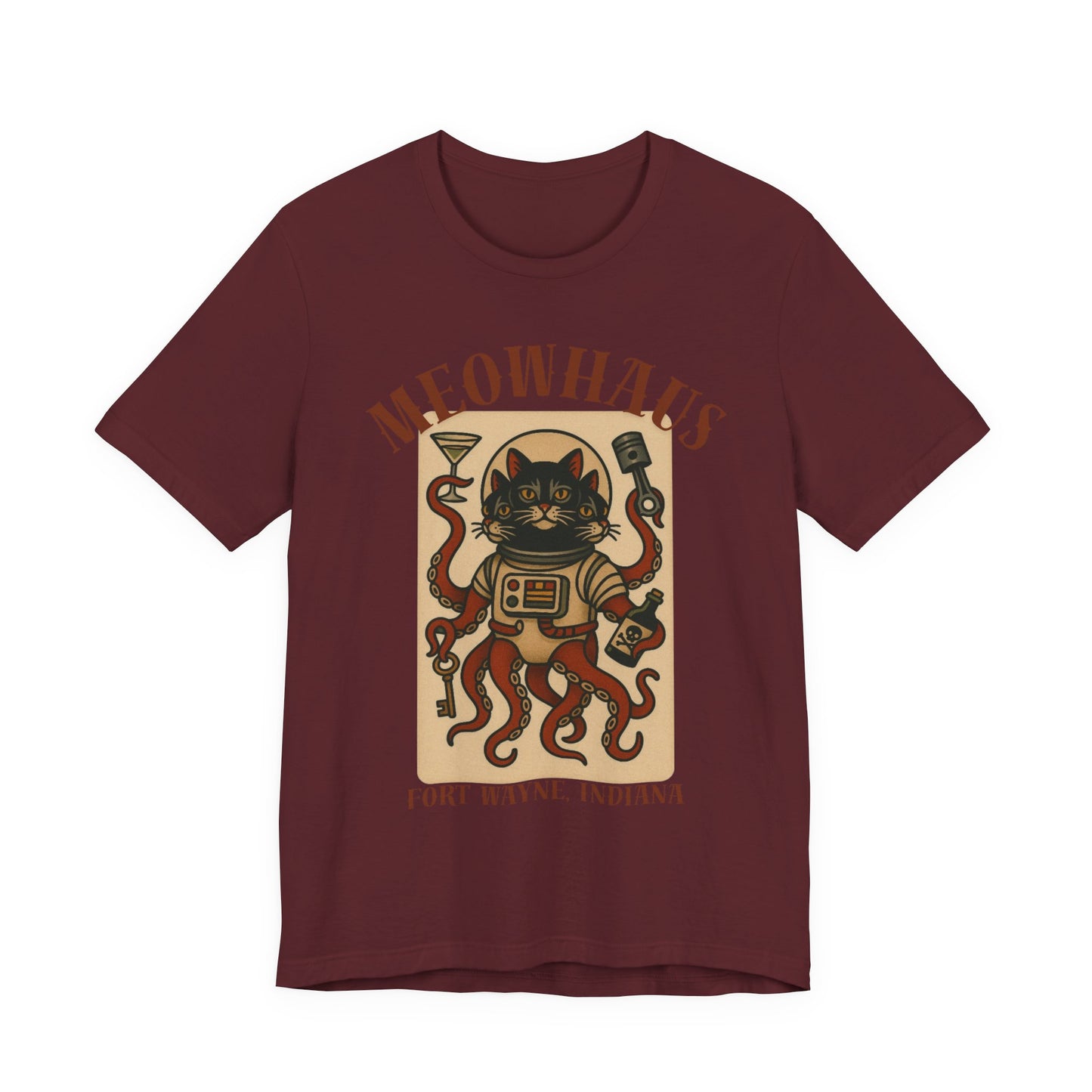AlienCat Astronaut - Classic Tattoo Design Meowhaus Cat Octopus Tee — Fort Wayne, Indiana Retro Graphic T-Shirt