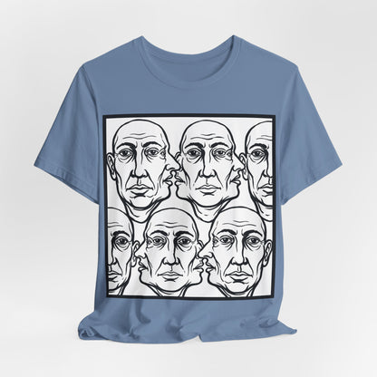 HotGossip - Version 2 - Monochrome Repeating Faces Tee – Abstract Expressionist Portrait T-Shirt