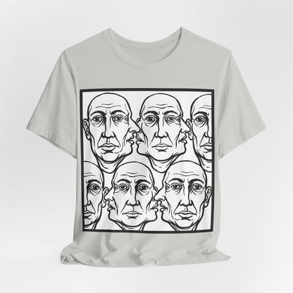 HotGossip - Version 2 - Monochrome Repeating Faces Tee – Abstract Expressionist Portrait T-Shirt