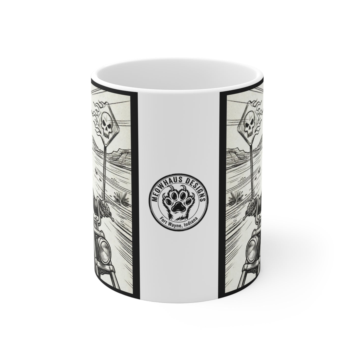 BLZB - Motorcycle - 11oz Mug Ambi Handle — Biker Demon Design (Motorcycle Club, Gothic Coffee Gift)