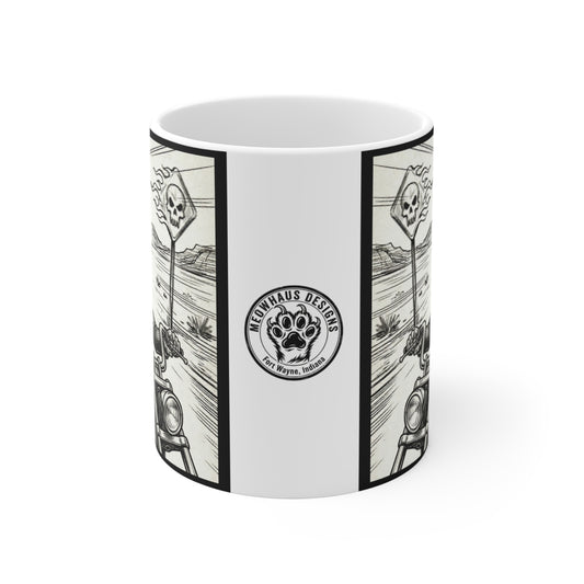 BLZB - Motorcycle - 11oz Mug Ambi Handle — Biker Demon Design (Motorcycle Club, Gothic Coffee Gift)