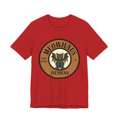 Meowhaus Designs Cat Circle Logo T-Shirt - Vintage Tattoo Cat-Bat Design
