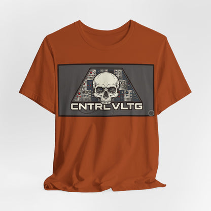 CV Control Voltage - TriBase Grey - Skull Modular Synth Analog Circuit 'CNTRL VLTG' Graphic Tee - Retro Tech Skull T-Shirt