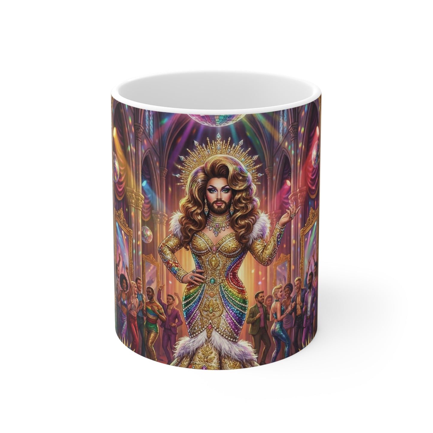 Disco Drag Queen Jesus - 11oz Mug Ambi Handle - God/Goddess Mug — Vibrant Pride Celebration Coffee Cup