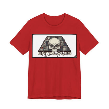 CV Control Voltage = TriBase White - Modular Synth Skull Analog Circuit Tee — “CNTRL VLTG” Retro Tech Graphic T-Shirt