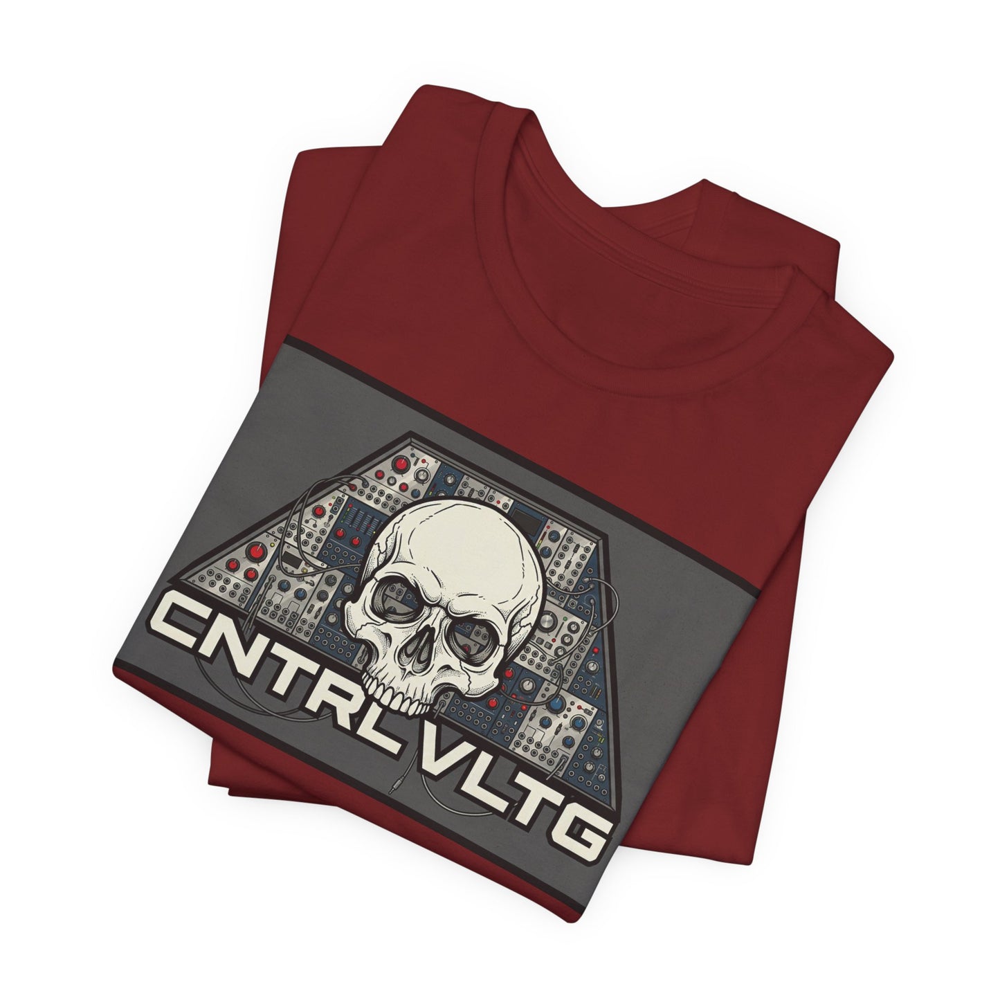CV Control Voltage - TriBase Grey - Skull Modular Synth Analog Circuit 'CNTRL VLTG' Graphic Tee - Retro Tech Skull T-Shirt