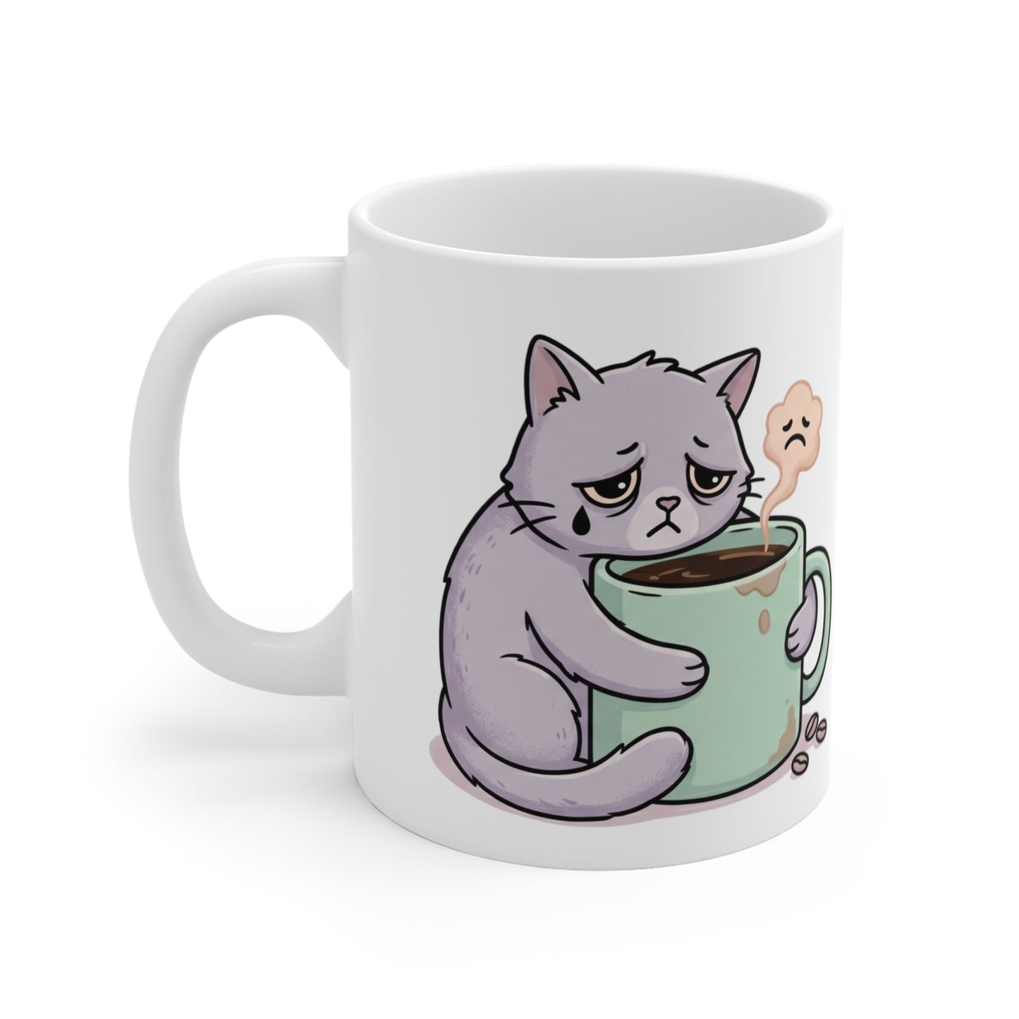 VOID - 11oz Mug — Sad Cat Hugging Coffee Cute Kawaii Cat Coffee Lover Gift