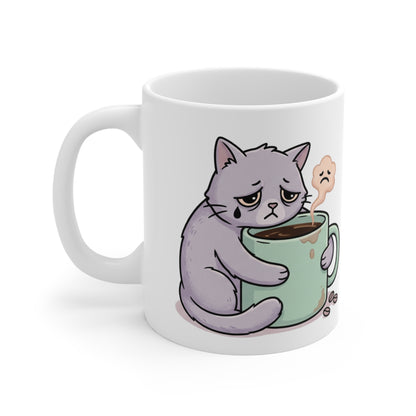 VOID - 11oz Mug — Sad Cat Hugging Coffee Cute Kawaii Cat Coffee Lover Gift