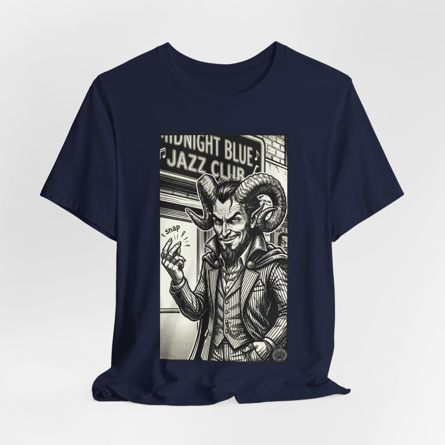 BLZB - Finger Snap Jazz Club Graphic Tee — 'Midnight Blue Jazz Club' Vintage Devil Illustration