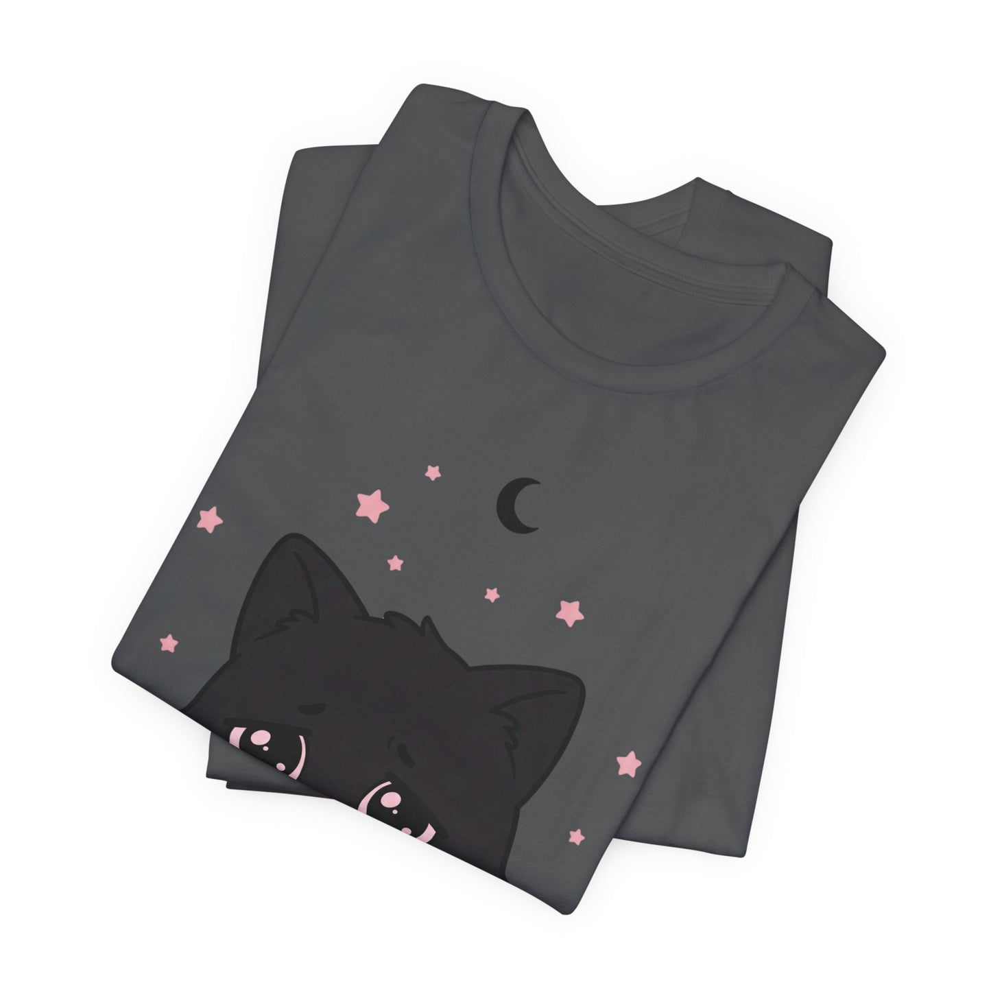 VOID - Cute Sad Black Cat Holding Hot Coffee T‑Shirt — Cozy Pink Sweater Kitty Tee