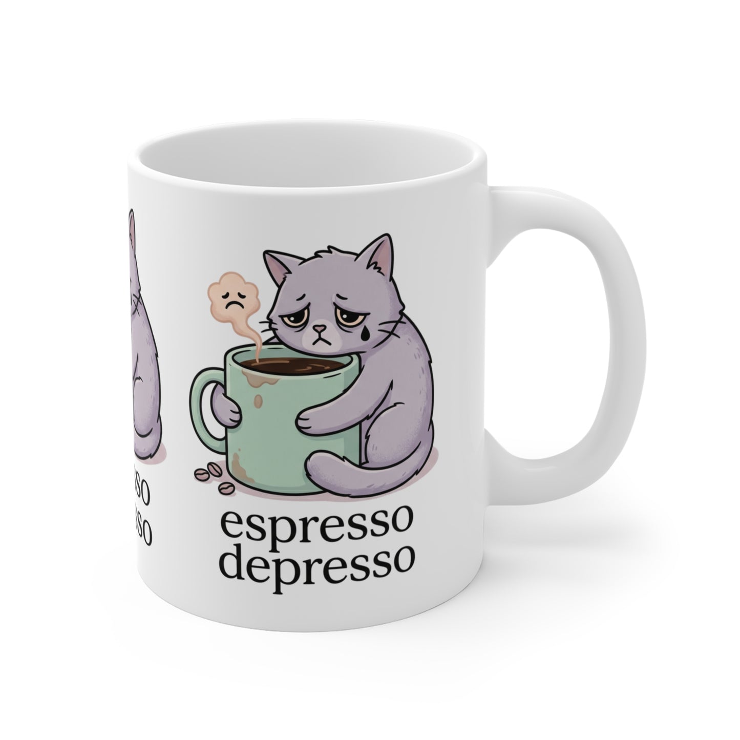 VOID - Espresso Depresso Cat Coffee Mug — Cute Sad Cat 11oz Tea Cup Gift