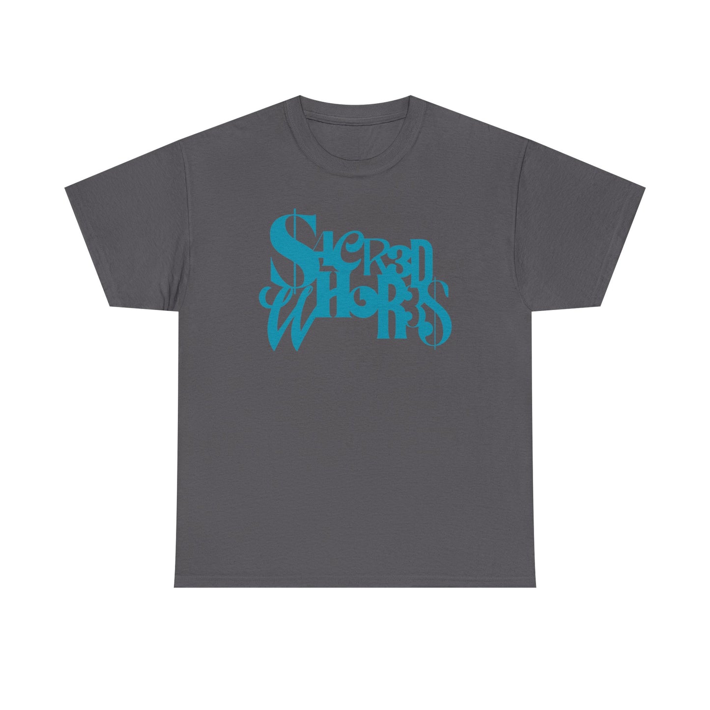 Sacred Whores - Mixed Fonts Graphic Tee — Retro Gothic Logo T-Shirt