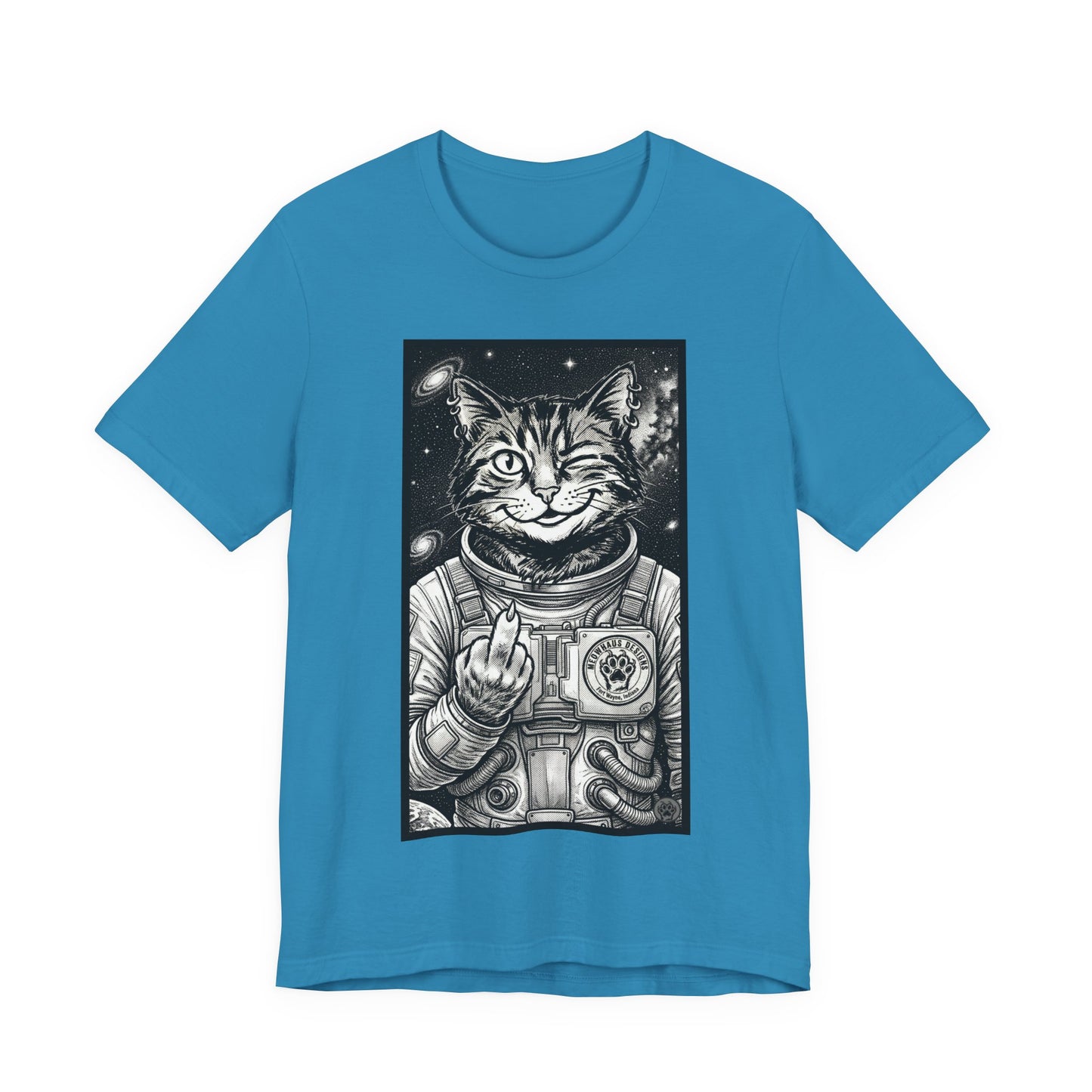 WinkyCat - The Astronaut (Giving Snarky Gesture) Cat Tee — Retro Space Cat Graphic T-Shirt