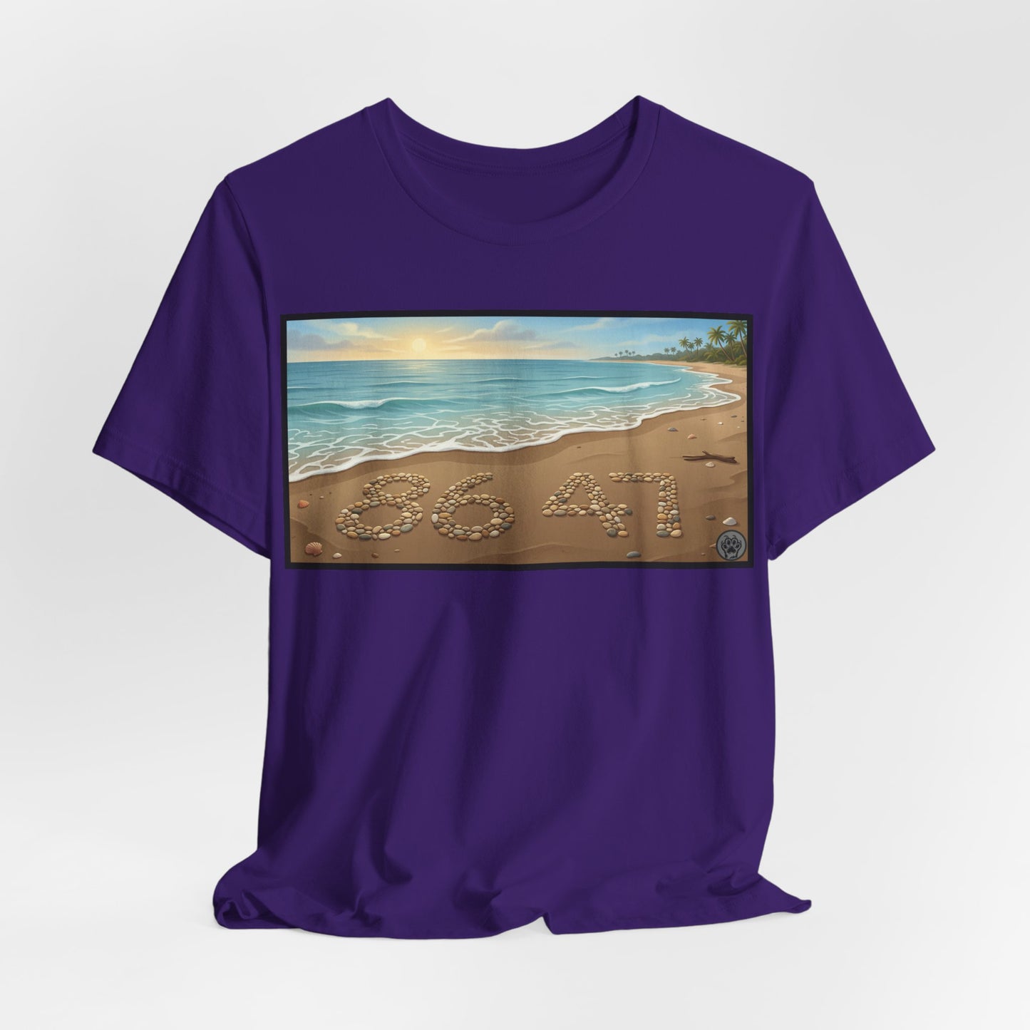 A Nice Day At The Beach - Horizontal V2 - Beach Sunset T-Shirt with '86 47' Sand Art – Coastal Vacation Tee