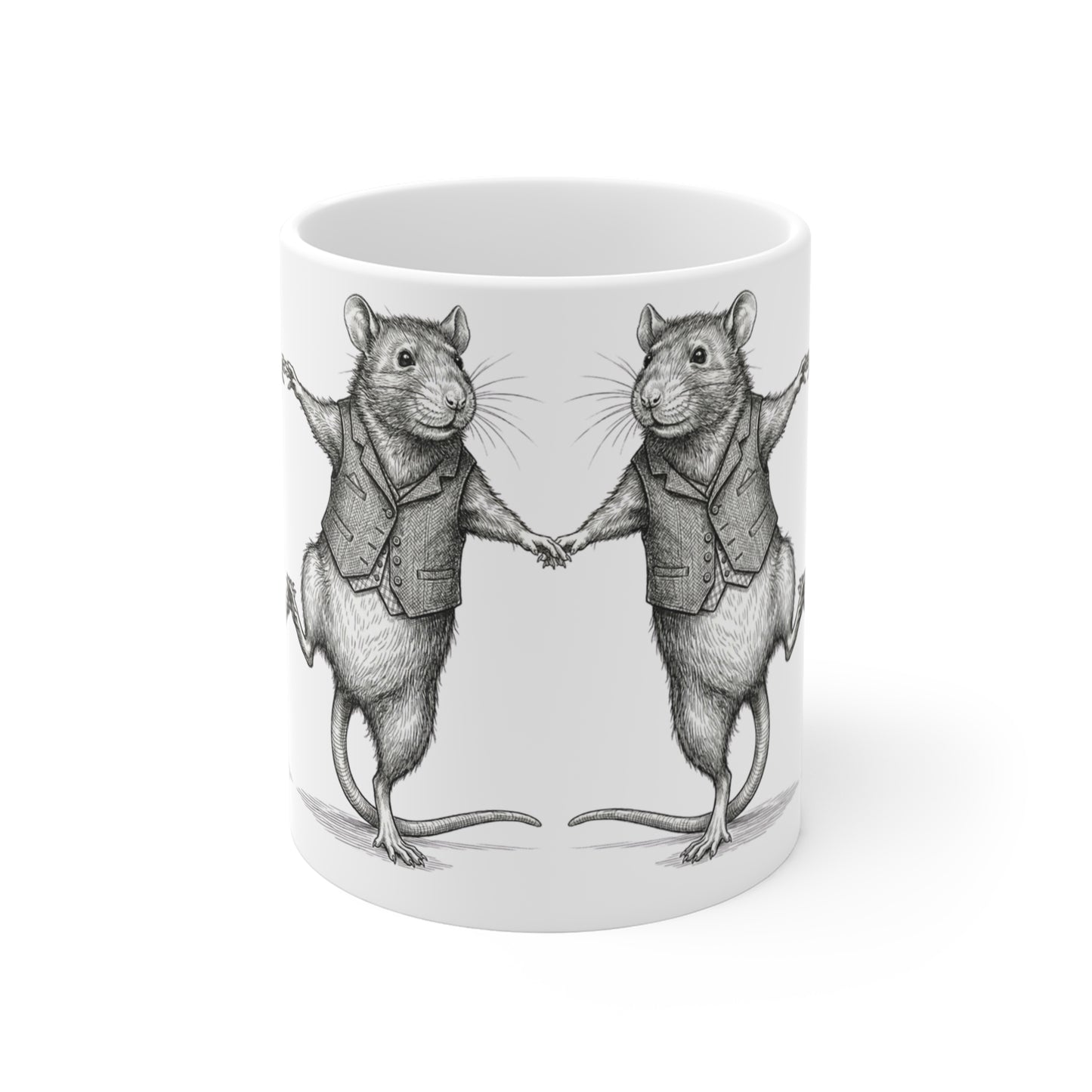 Ratney - Just A Little Dance - 11oz Mug Ambi Handle - Cute Adorable Dancing Rats – Whimsical Vintage Rodent Illustration