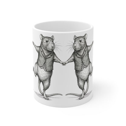 Ratney - Just A Little Dance - 11oz Mug Ambi Handle - Cute Adorable Dancing Rats – Whimsical Vintage Rodent Illustration