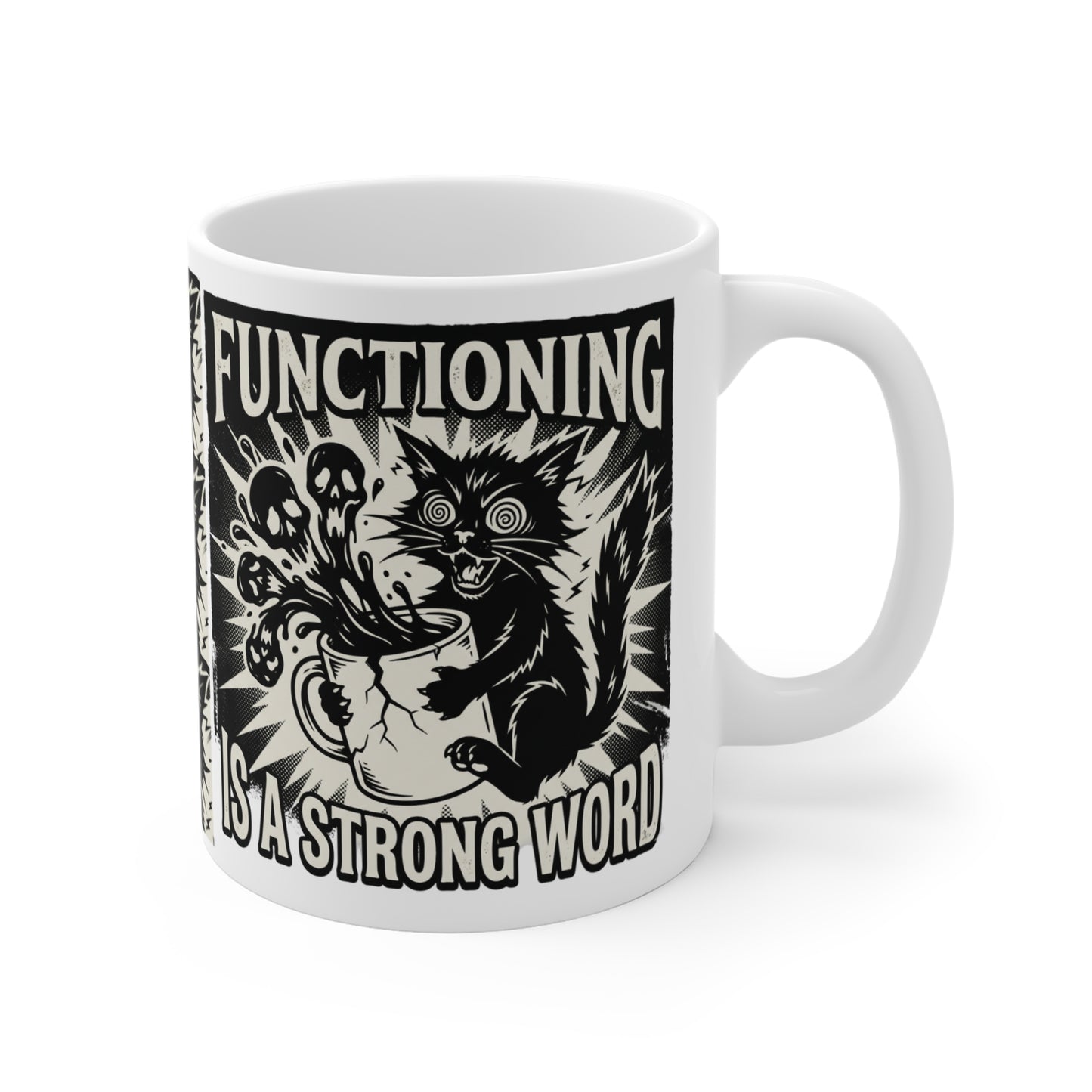 VOID - Functioning Is a Strong Word Coffee Mug — Black Goth Cat 11oz