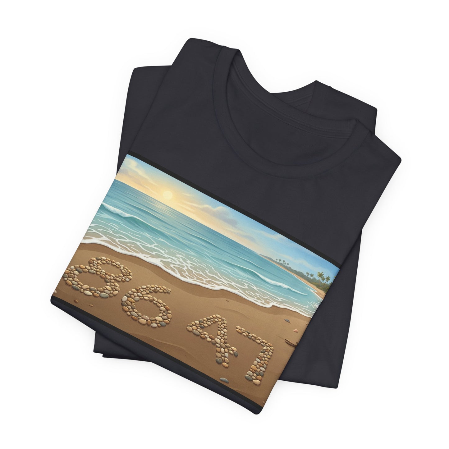A Nice Day At The Beach - Horizontal V2 - Beach Sunset T-Shirt with '86 47' Sand Art – Coastal Vacation Tee