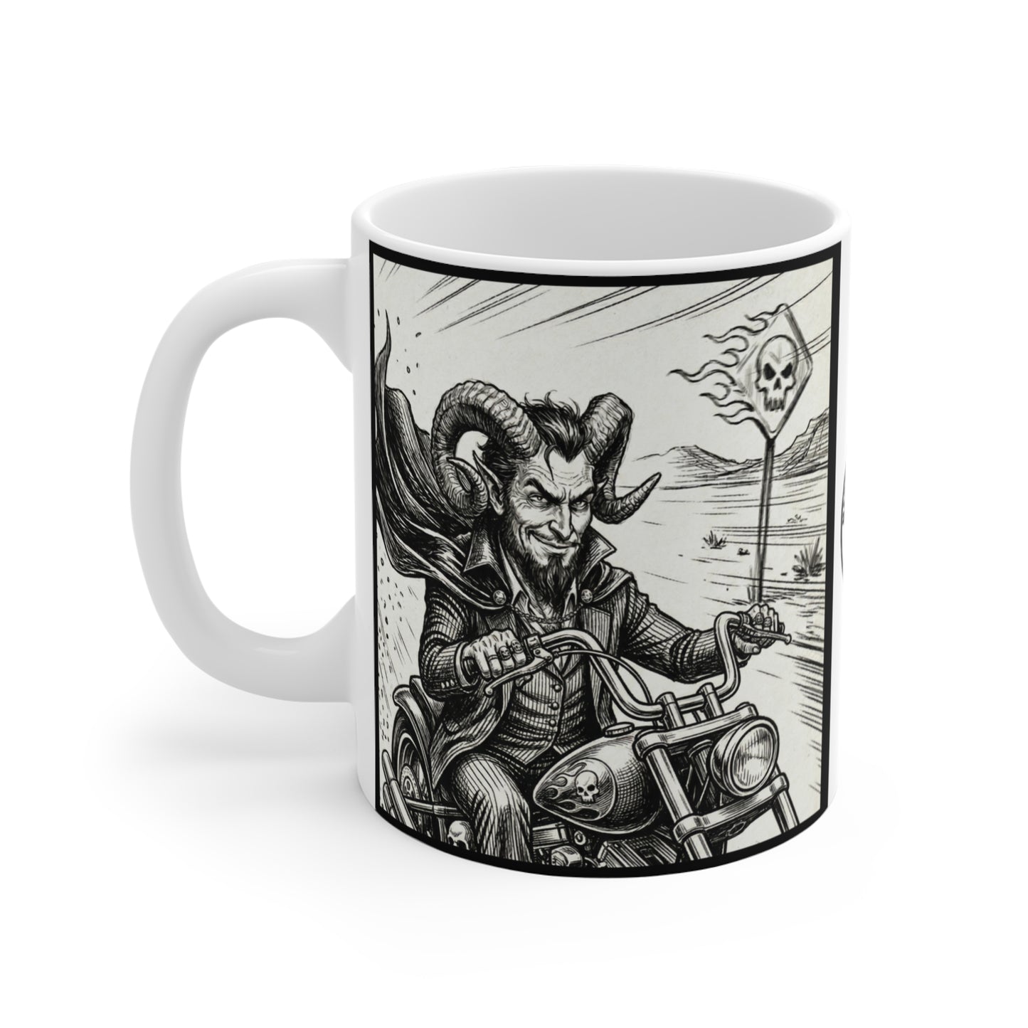 BLZB - Motorcycle - 11oz Mug Ambi Handle — Biker Demon Design (Motorcycle Club, Gothic Coffee Gift)