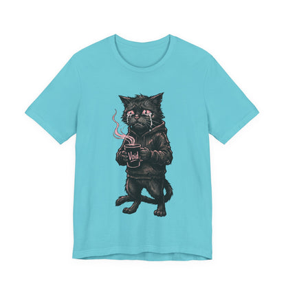 VOID - The Dark Void Cat T‑Shirt — Gothic Coffee Black Cat Illustration Tee