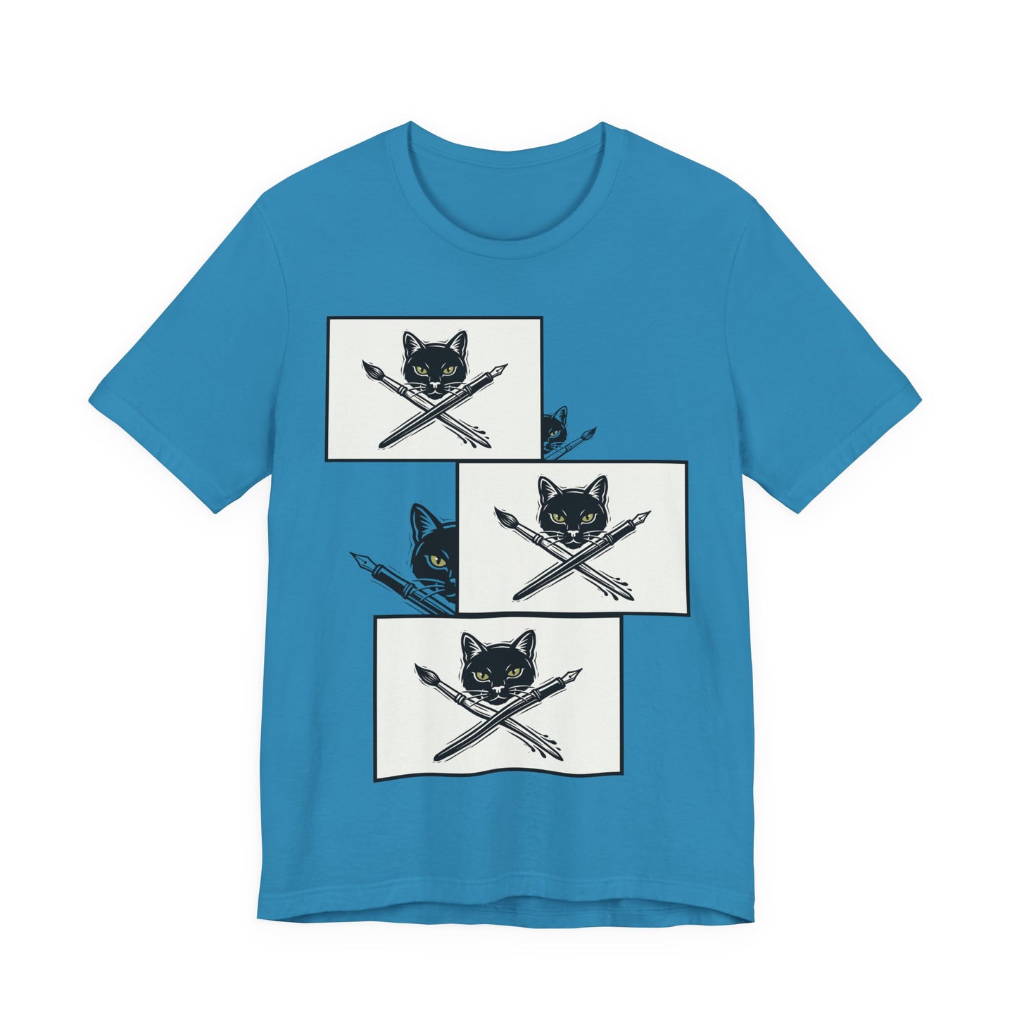 CreativeCat - Stack of 3 - Cat & Paintbrush and Pen Graphic Tee — Artist Cat Illustration T-Shirt