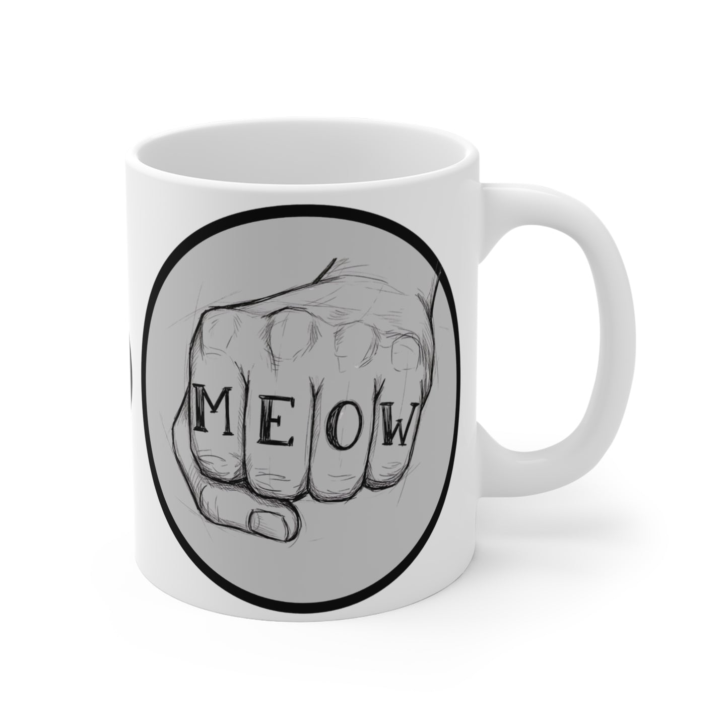 Meow Fist - 11oz Mug Ambi Handle – 'MEOW' Knuckle Tattoo Coffee Cup