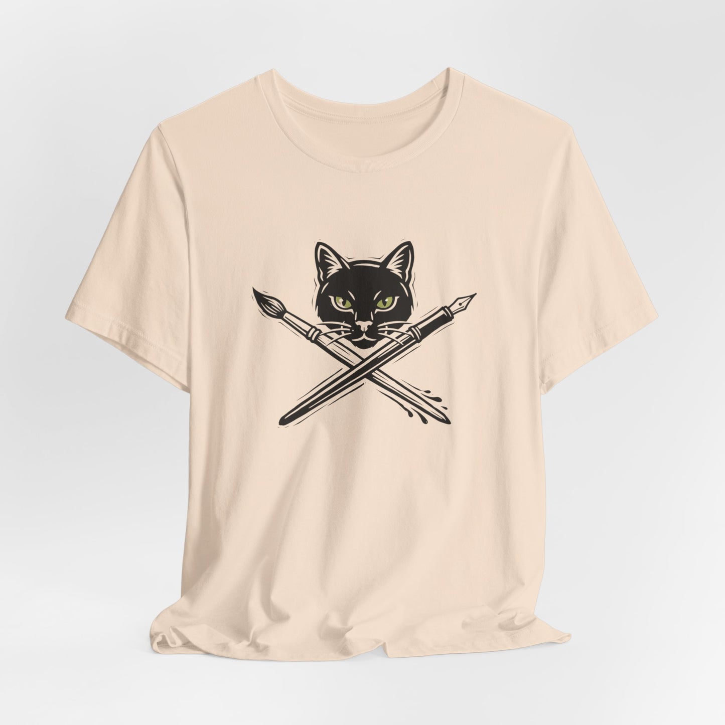 Creative Cat Version 2 - Artist Cat T-Shirt — Black Cat with Crossed Paintbrushes Graphic Tee