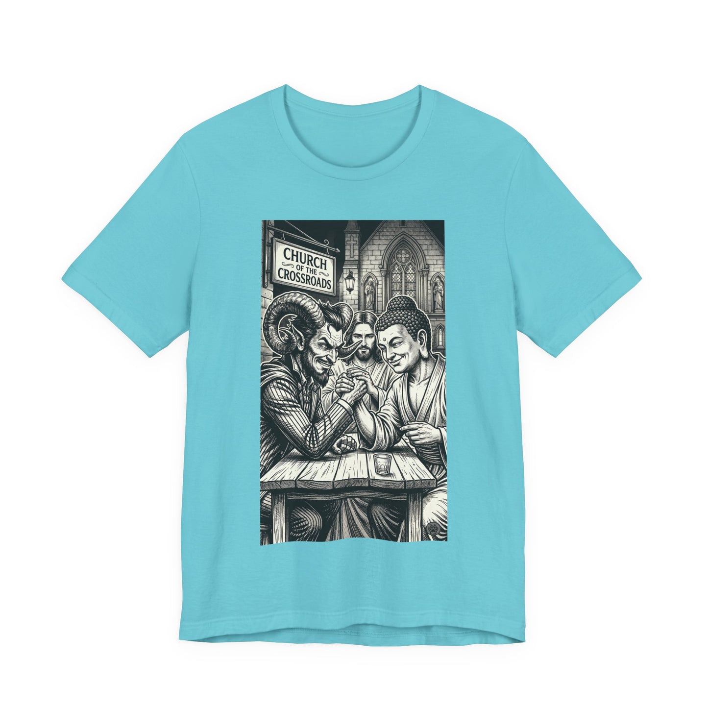 Crossroads T-Shirt — Religious Humor Satirical Arm Wrestling Graphic Tee