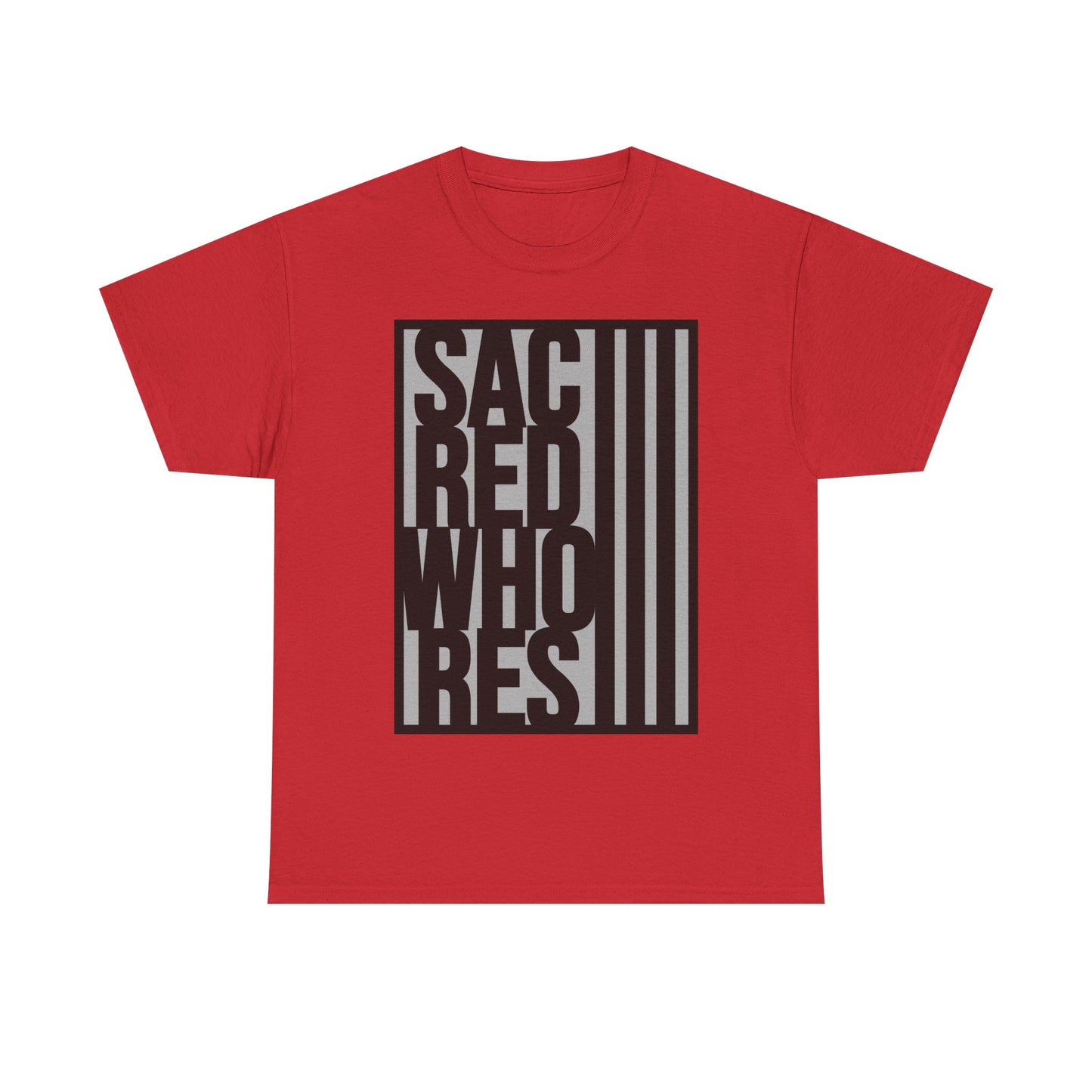 Sacred Whores - Graphic Tee — Bold Vertical Text Black T‑Shirt
