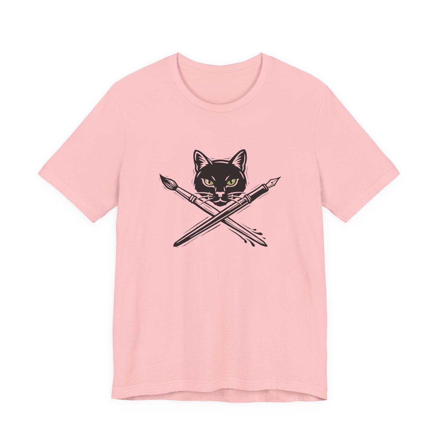 Creative Cat Version 2 - Artist Cat T-Shirt — Black Cat with Crossed Paintbrushes Graphic Tee