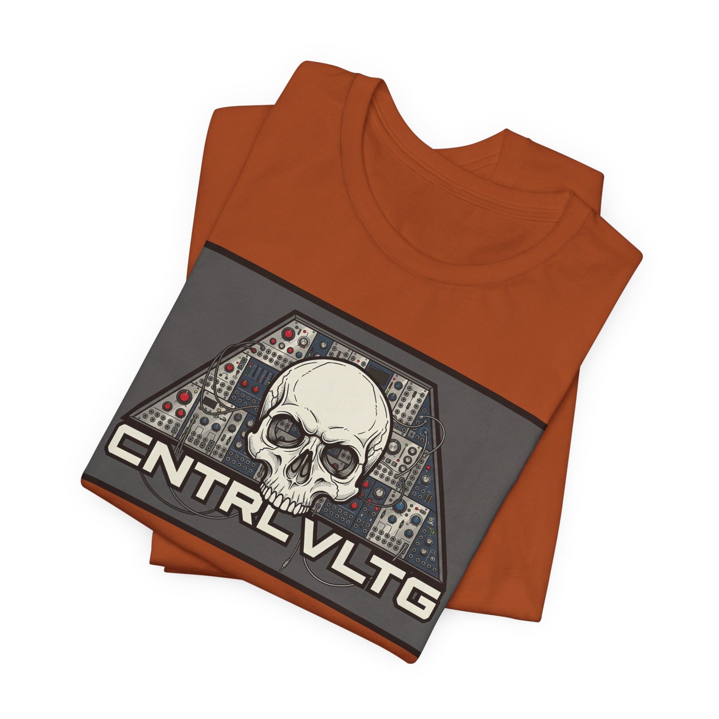 CV Control Voltage - TriBase Grey - Skull Modular Synth Analog Circuit 'CNTRL VLTG' Graphic Tee - Retro Tech Skull T-Shirt