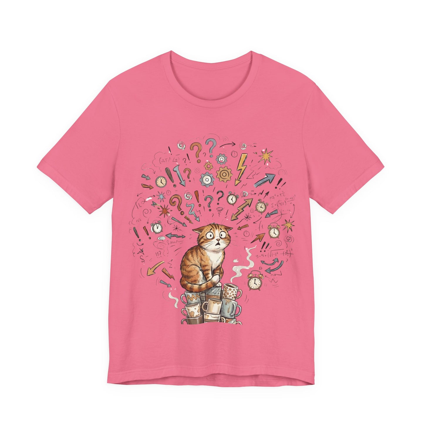 VOID - Overwhelmed! Coffee Cat Tee — Cute Cat with Question Marks Graphic T-Shirt