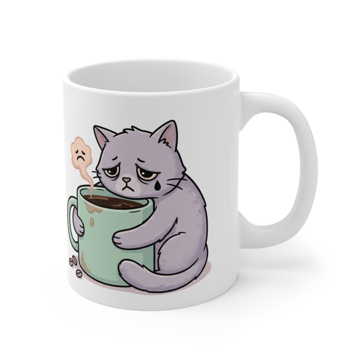 VOID - 11oz Mug — Sad Cat Hugging Coffee Cute Kawaii Cat Coffee Lover Gift