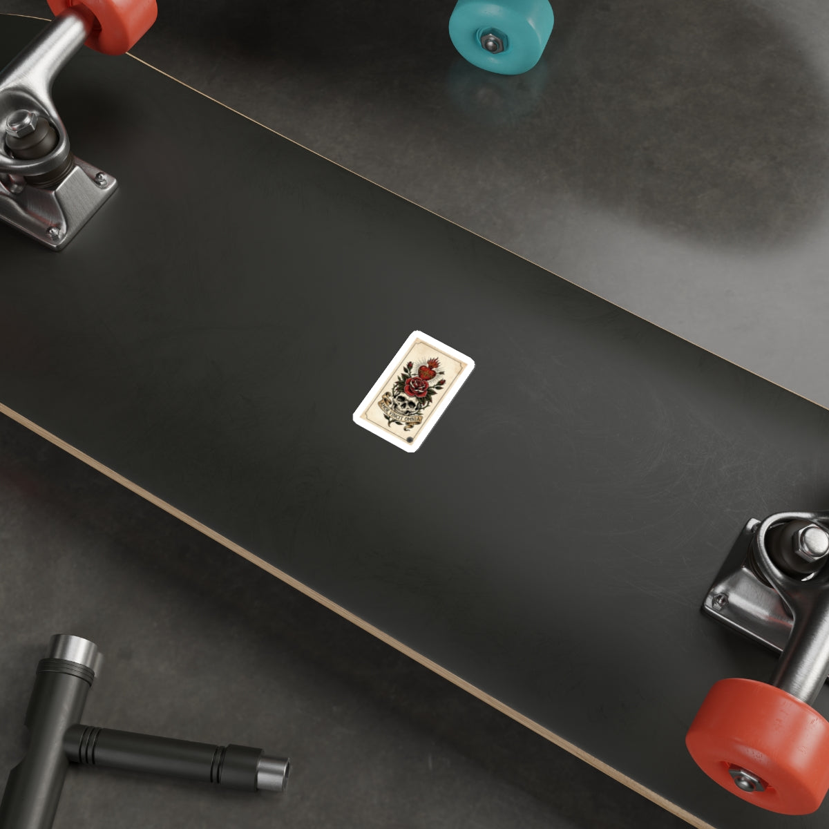 AVO-1 Sticker — Vintage 'Amor Vincit Omnia' Skull & Rose Die-Cut Tattoo Sticker
