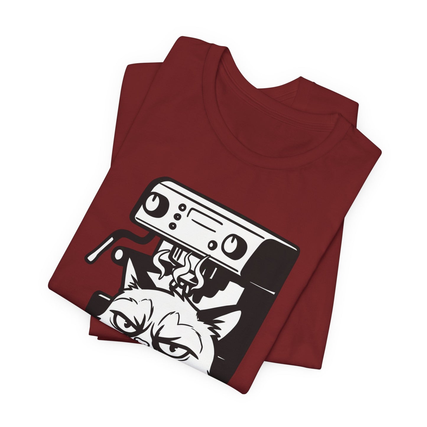 VOID - Annoyed Cat Coffee Tee — Funny Sarcastic Cat Barista Shirt with Coffee & Espresso Machine