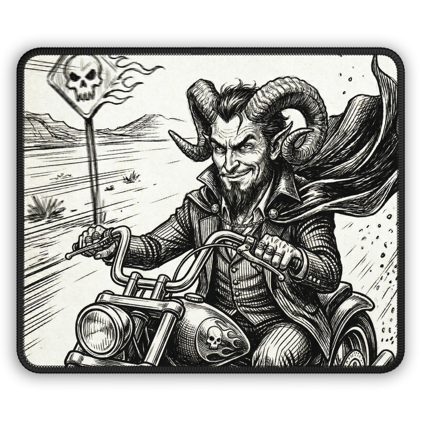BLZB - Motorcycle - Devil Biker Harley Gaming Mouse Pad — Gothic Skull Rider Desk Mat